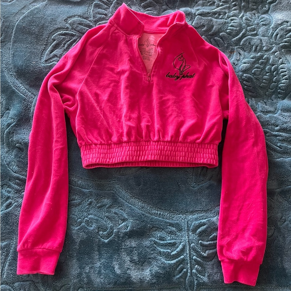 Baby Phat Hot Pink Cropped Quarter-Zip Long Sleeve Top